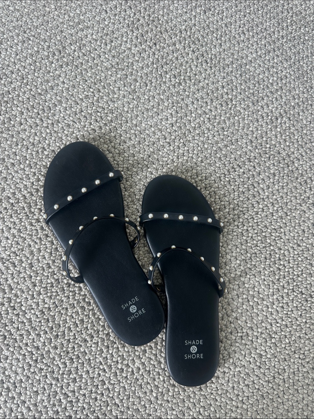 Shade & Shore Black Double-Strap Studded Slide Sandals